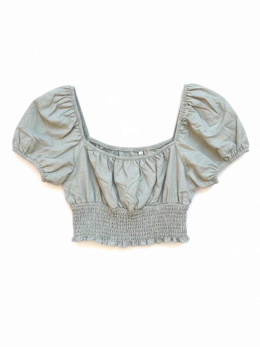 La Hearts Sage Green Smocked Crop Top with Puff Sleeves - Picture 4 of 9